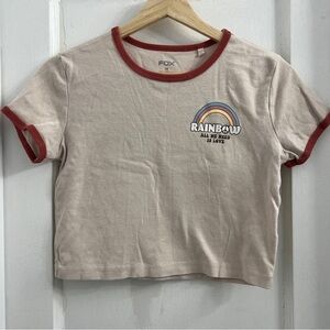 Fox Rainbow Baby Cropped T Shirt, Tan and Brown Sz 16, fits like a S/M
